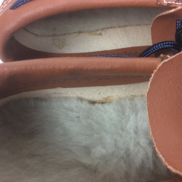 Pro Line Blue & Tan Waterproof Leather/Rubber Sheepskin Duck Rain Shoes Size 6 - Picture 4 of 7